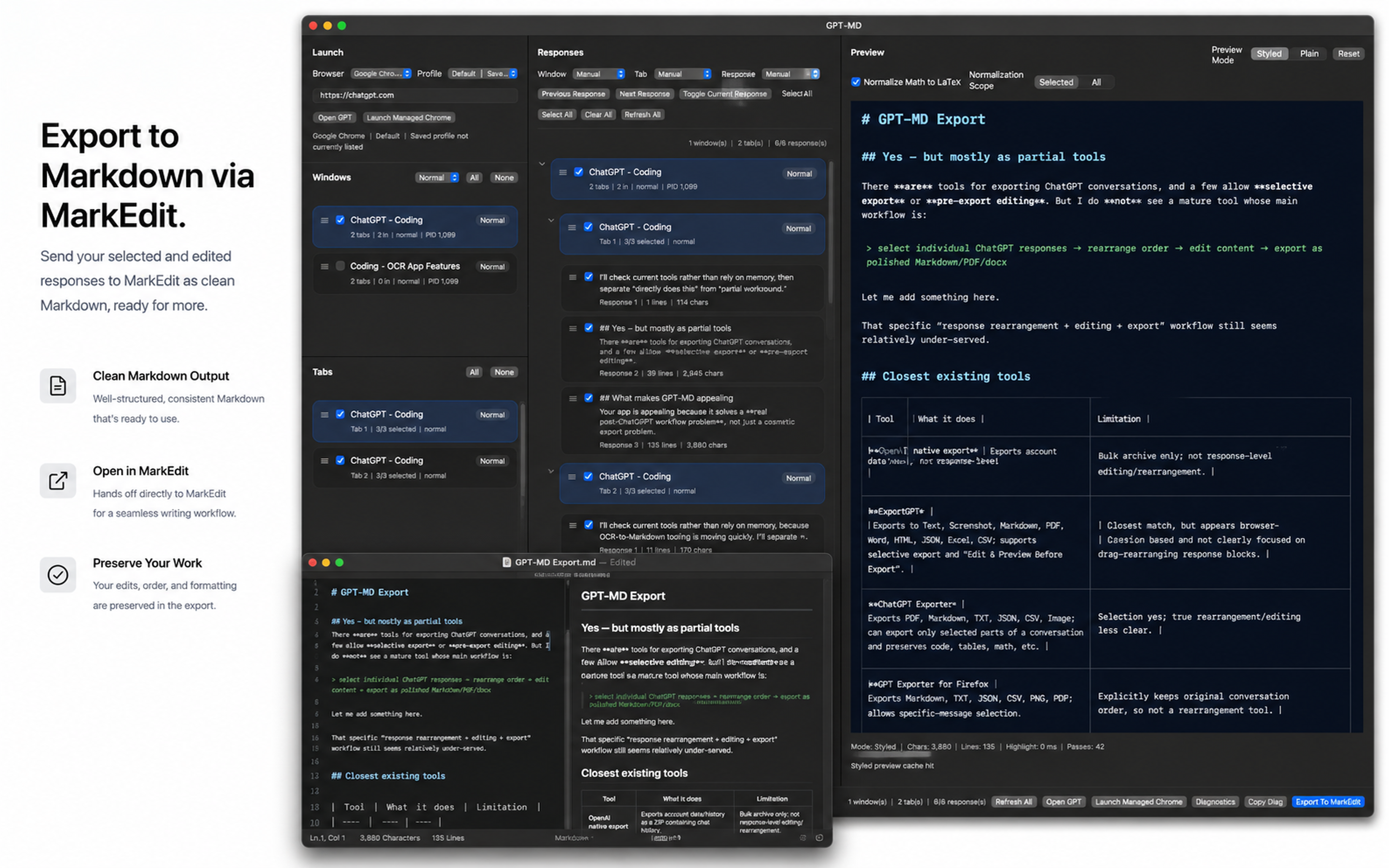 GPT-MD exporting Markdown to MarkEdit.